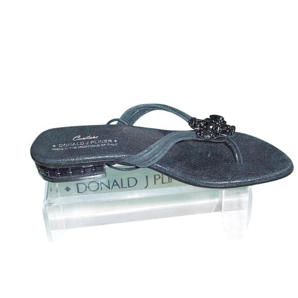 Donald Pliner Black Metallic Leather Shoe Sandal New Chunky Stones $285 NIB - Picture 3 of 7
